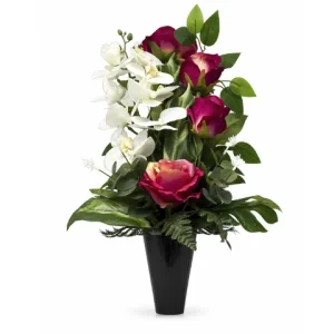 Bouquet rose rouge orchidée blanche