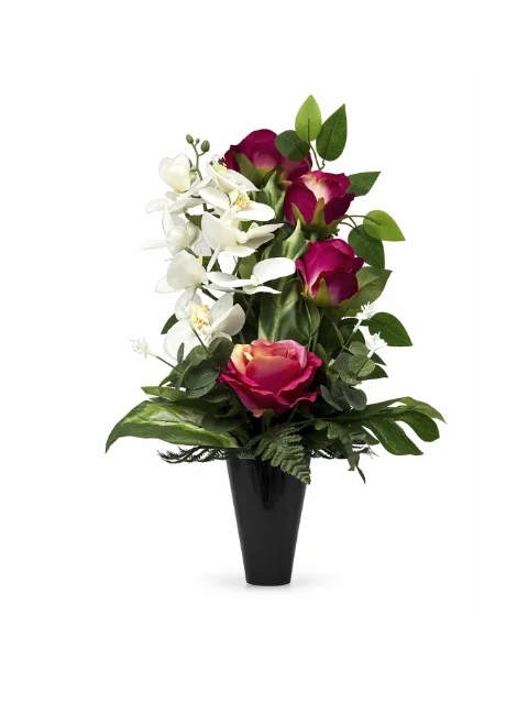 Bouquet rose rouge orchidée blanche