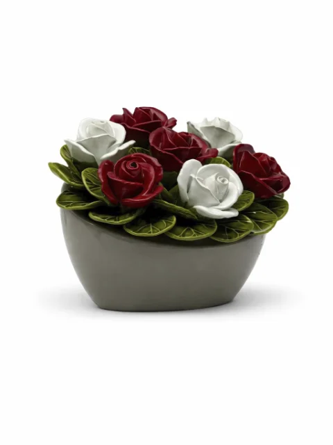 Céramique pot rose rouge et blanche