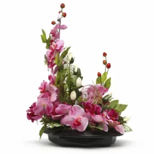 Composition rose fuchsiat, blanche, fleurs rose