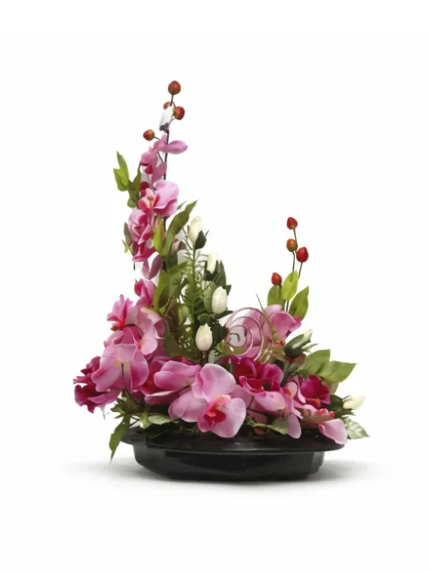 Composition rose fuchsiat, blanche, fleurs rose