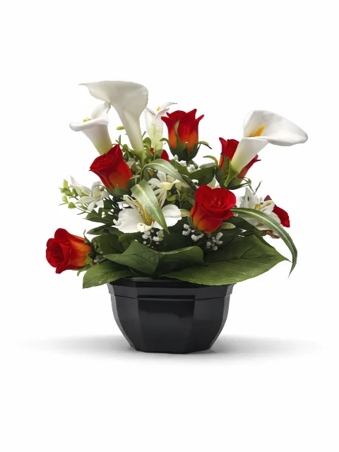 Composition rose rouge et fleurs blanches