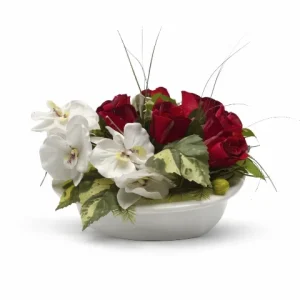 Composition rose rouge, fleurs blache (petite)