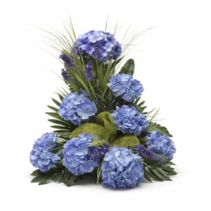 Devant de tombe boules fleurs bleu