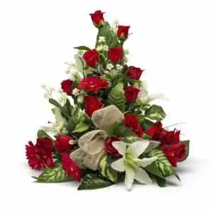 Devant de tombe rose rouge noeud osier