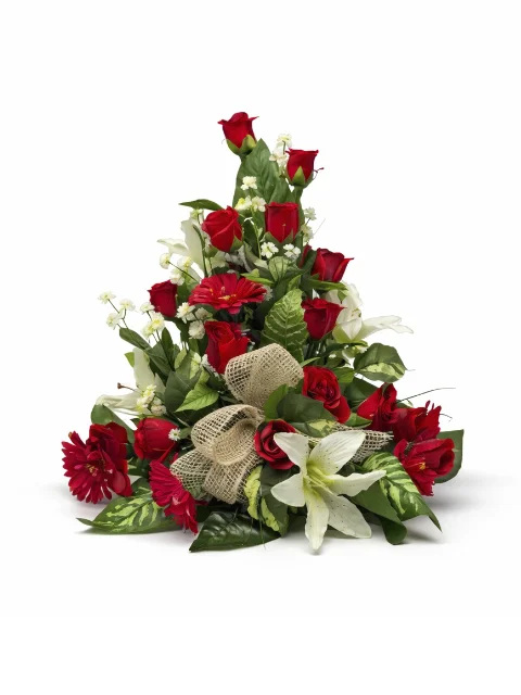 Devant de tombe rose rouge noeud osier