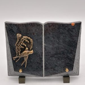 Plaque funéraire granit livre oiseau