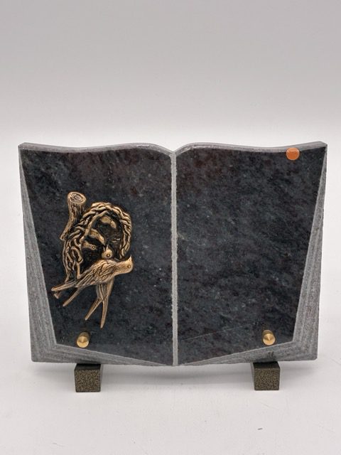 Plaque funéraire granit livre oiseau
