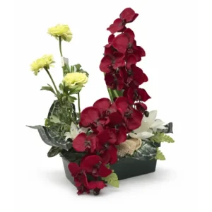 Jardinière fleurs rouge débordante