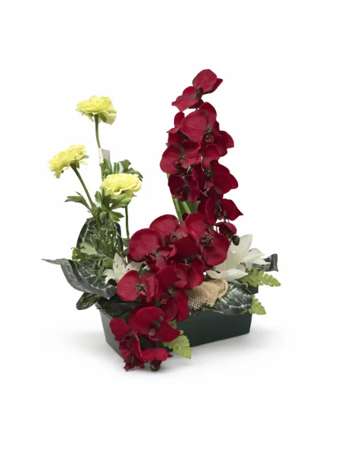 Jardinière fleurs rouge débordante