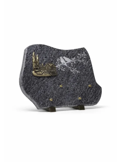Plaque granit bronze campagne et motif oiseau
