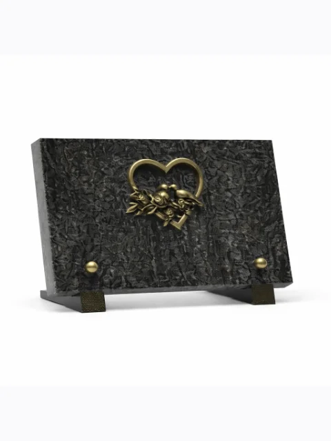 Plaque granit bronze coeur oiseau