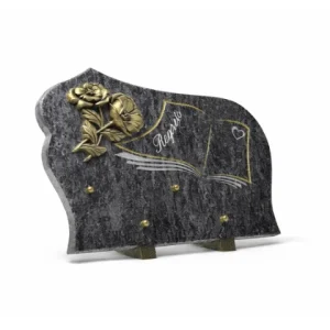 Plaque granit bronze fleur et motif livre