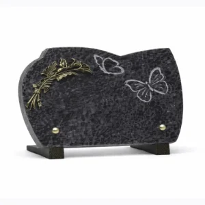 Plaque granit bronze fleurs et motif papillon