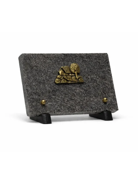 Plaque granit bronze maison campagne arbre
