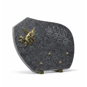 Plaque granit bronze oiseau et motif feuille