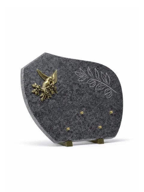 Plaque granit bronze oiseau et motif feuille