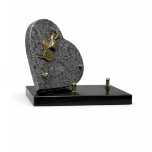 Plaque granit coeur gris bronze fleur