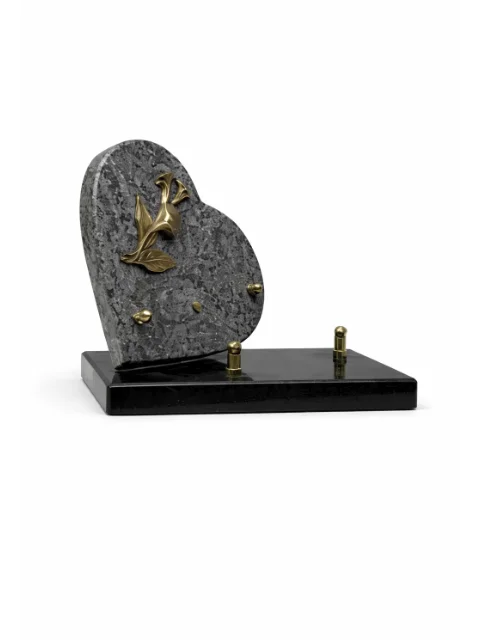 Plaque granit coeur gris bronze fleur