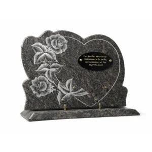 Plaque granit coeur motif fleur