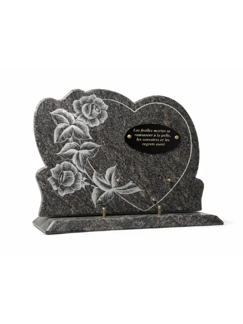 Plaque granit coeur motif fleur