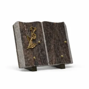 Plaque granit livre bronze fleur