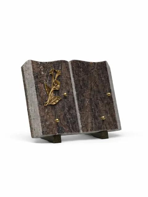Plaque granit livre bronze fleur