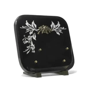 Plaque granit motif feuille bronze fleur