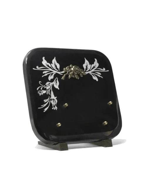 Plaque granit motif feuille bronze fleur