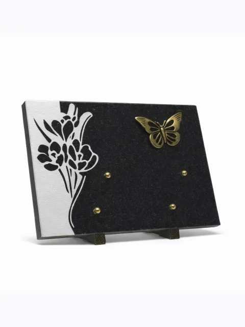Plaque granit motif fleur bronze papillon