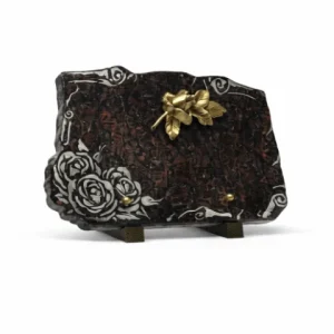 Plaque granit motif fleur et bronze fleur