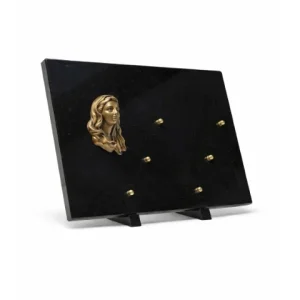 Plaque granit noir bronze vierge