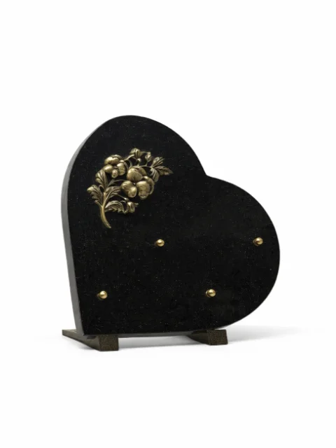 Plaque granit noir coeur bronze fleur