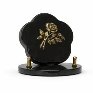 Plaque granit noir fleur bronze fleur