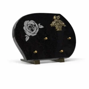 Plaque granit noir motif rose
