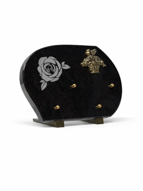 Plaque granit noir motif rose