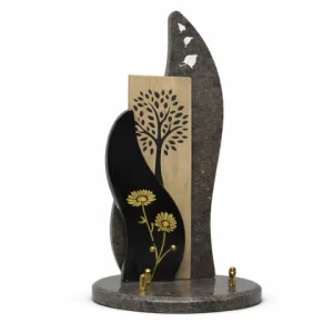 Plaque granit noir, rose, bois et motif arbre