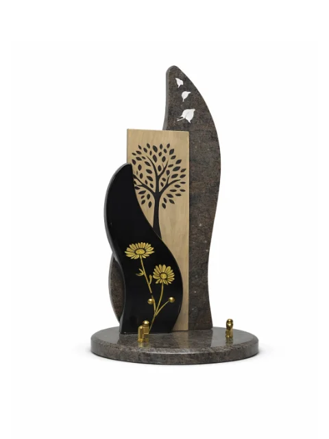 Plaque granit noir, rose, bois et motif arbre