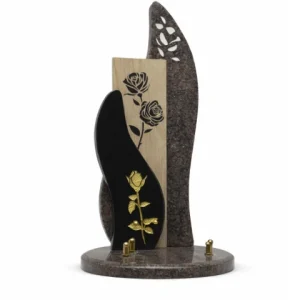 Plaque granit noir, rose, bois et motif rose