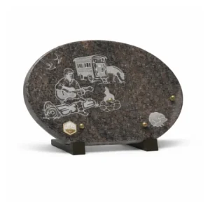 Plaque granit ovale motif guitariste