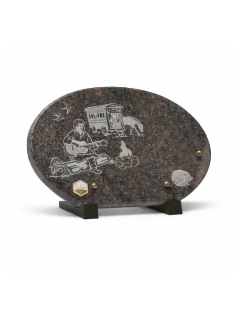 Plaque granit ovale motif guitariste