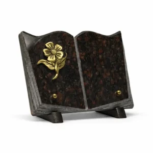 Plaque granit livre rose bronze fleur