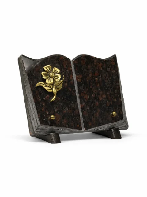 Plaque granit livre rose bronze fleur