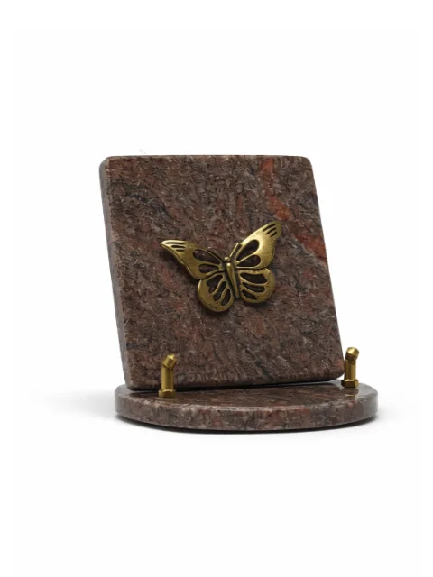 Plaque granit rose bronze papillon