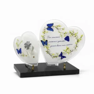 Plaque plexi double coeur papillon bleu