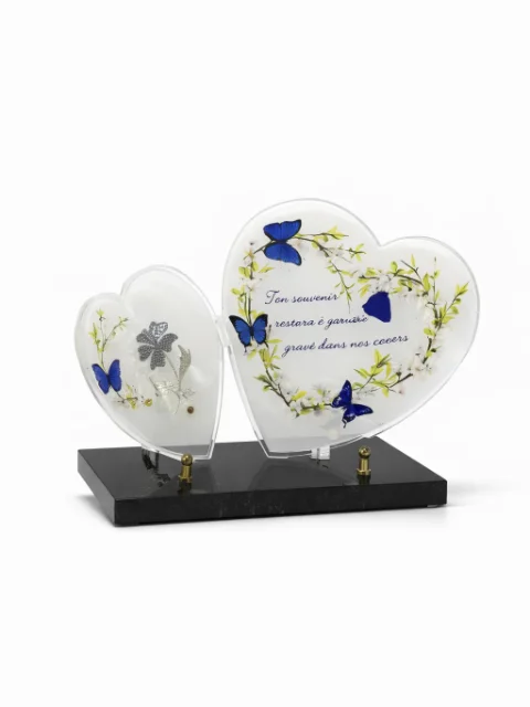 Plaque plexi double coeur papillon bleu
