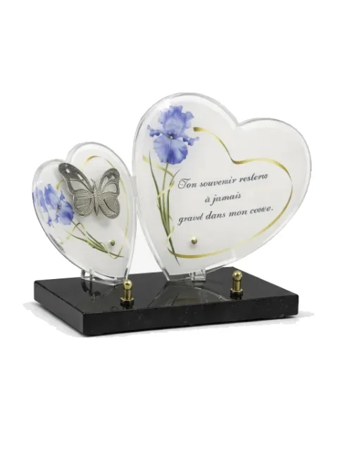Plaque plexi double coeur violette