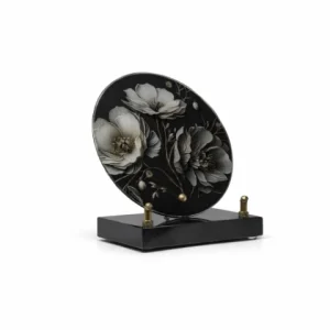 Plaque plexi noir fleur blanche