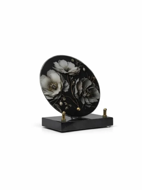 Plaque plexi noir fleur blanche