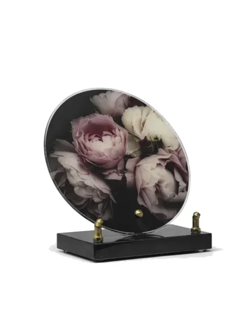 Plaque plexi noir fleur rose